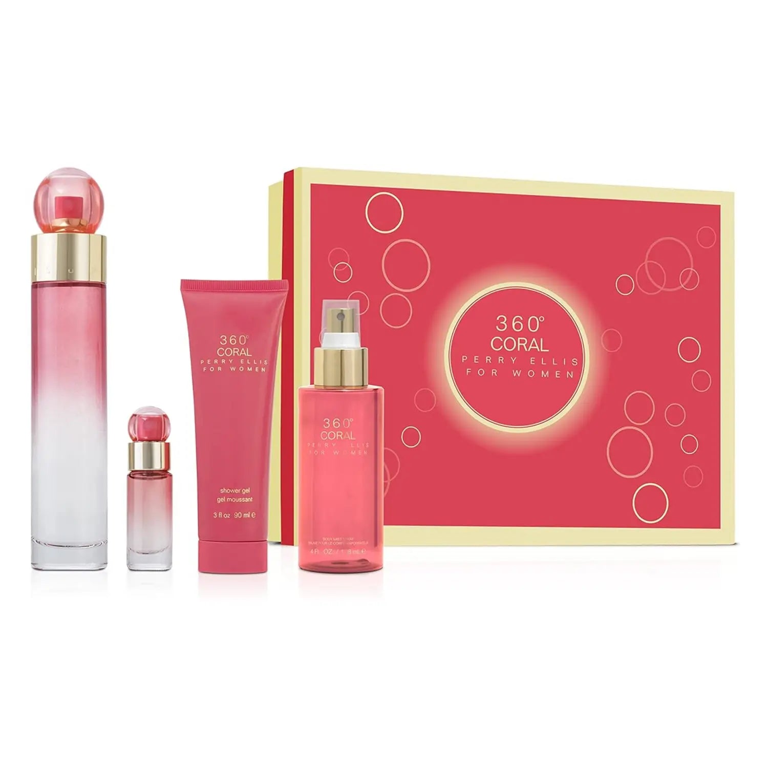 360 Coral 4 pc Gift Set by Perry Ellis 3.4 oz EDP Spray for Women