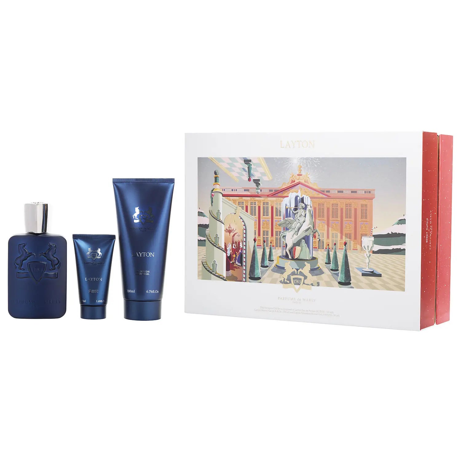 Layton 3 pc Gift Set by Parfums de Marly 4.2 oz EDP Spray, SG 6.76 oz, SG 1.69 oz U