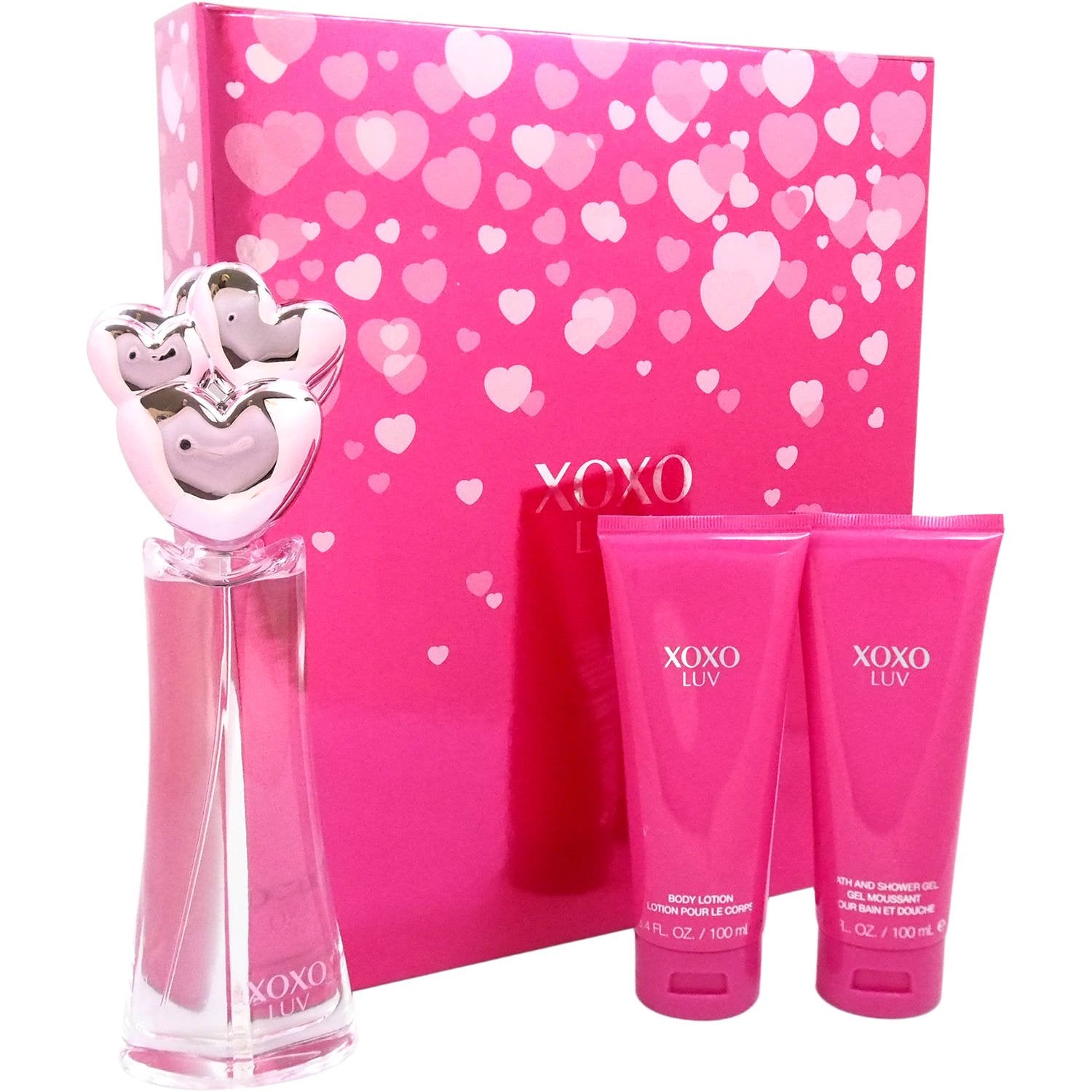 Xoxo Luv for Women 3 pc Gift Set EDP Spray 3.4 oz Body Lotion 3.4 oz Shower Gel 3.4 oz